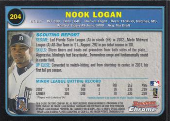 2003 Bowman Chrome #204 Nook Logan Back