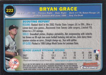 2003 Bowman Chrome #222 Bryan Grace Back