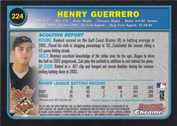 2003 Bowman Chrome #224 Henry Guerrero Back