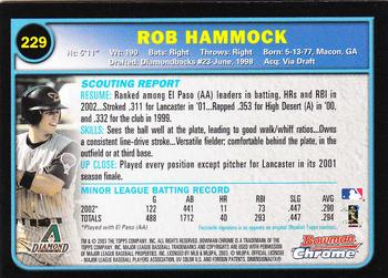 2003 Bowman Chrome #229 Rob Hammock Back