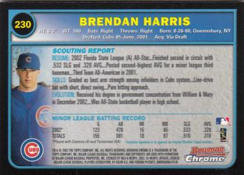 2003 Bowman Chrome #230 Brendan Harris Back