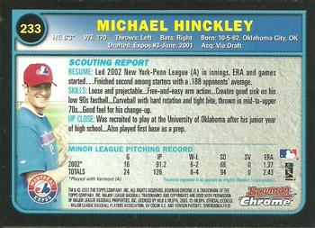 2003 Bowman Chrome #233 Michael Hinckley Back
