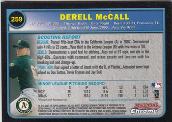 2003 Bowman Chrome #259 Derell McCall Back