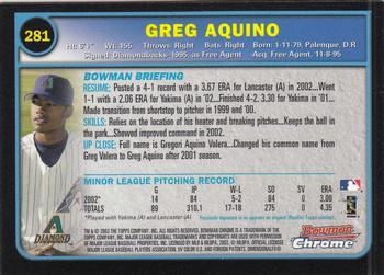 2003 Bowman Chrome #281 Greg Aquino Back