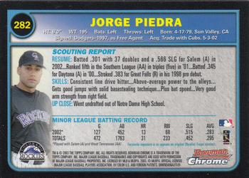 2003 Bowman Chrome #282 Jorge Piedra Back