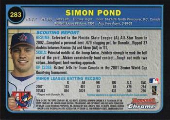 2003 Bowman Chrome #283 Simon Pond Back