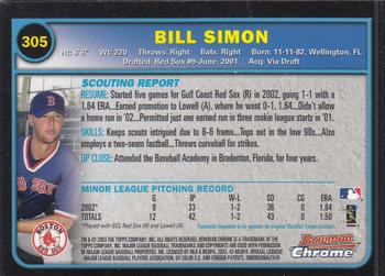 2003 Bowman Chrome #305 Bill Simon Back