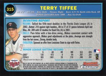 2003 Bowman Chrome #315 Terry Tiffee Back