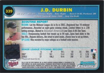 2003 Bowman Chrome #339 J.D. Durbin Back