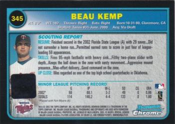 2003 Bowman Chrome #345 Beau Kemp Back