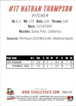 2017 Choice Tri-City ValleyCats #22 Nathan Thompson Back