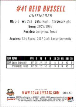 2017 Choice Tri-City ValleyCats #37 Reid Russell Back