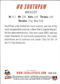 2017 Choice Tri-City ValleyCats #40 Southpaw Back