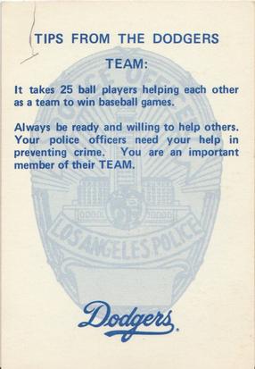 1980 Los Angeles Dodgers Police #NNO Team Photo Back