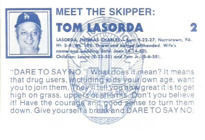 1984 Los Angeles Dodgers Police #NNO Tom Lasorda Back