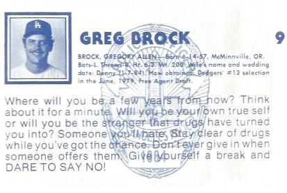 1984 Los Angeles Dodgers Police #NNO Greg Brock Back