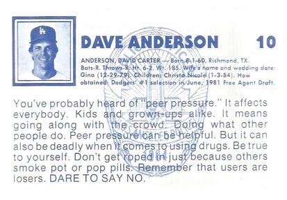 1984 Los Angeles Dodgers Police #NNO Dave Anderson Back
