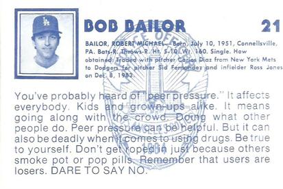 1984 Los Angeles Dodgers Police #NNO Bob Bailor Back