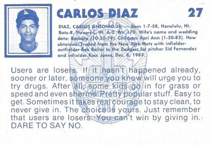 1984 Los Angeles Dodgers Police #NNO Carlos Diaz Back