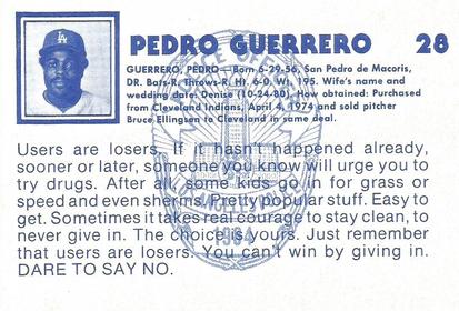 1984 Los Angeles Dodgers Police #NNO Pedro Guerrero Back