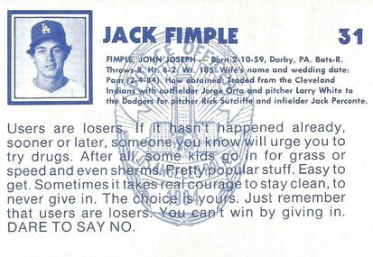 1984 Los Angeles Dodgers Police #NNO Jack Fimple Back