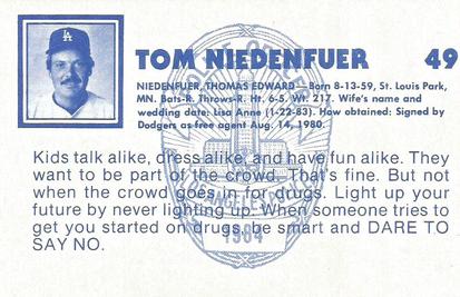 1984 Los Angeles Dodgers Police #NNO Tom Niedenfuer Back