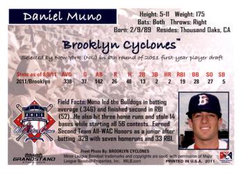 2011 Grandstand New York-Penn League All-Stars National League #NNO Daniel Muno Back