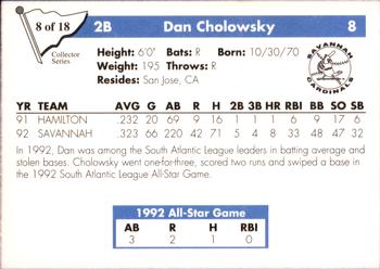 1993 Play II South Atlantic League All-Stars - Collector Series #8 Dan Cholowsky Back