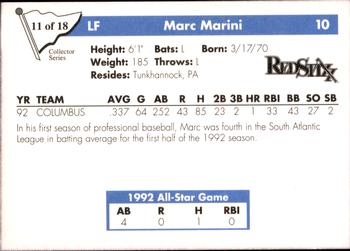 1993 Play II South Atlantic League All-Stars - Collector Series #11 Marc Marini Back
