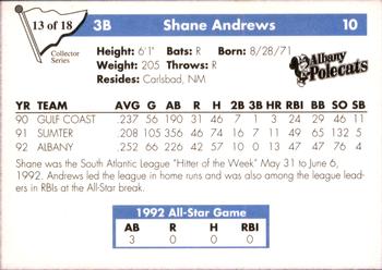 1993 Play II South Atlantic League All-Stars - Collector Series #13 Shane Andrews Back