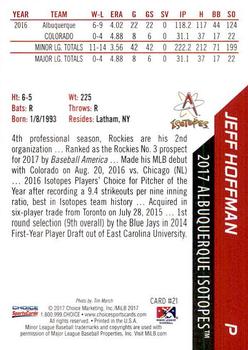 2017 Choice Albuquerque Isotopes #21 Jeff Hoffman Back