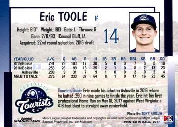 2017 Grandstand Asheville Tourists #NNO Eric Toole Back
