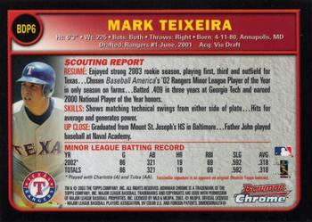 2003 Bowman Draft Picks & Prospects - Chrome #BDP6 Mark Teixeira Back