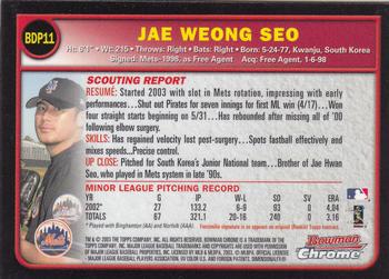 2003 Bowman Draft Picks & Prospects - Chrome #BDP11 Jae Weong Seo Back