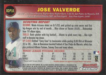 2003 Bowman Draft Picks & Prospects - Chrome #BDP16 Jose Valverde Back