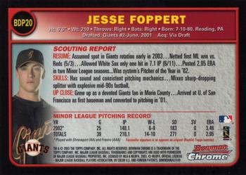 2003 Bowman Draft Picks & Prospects - Chrome #BDP20 Jesse Foppert Back