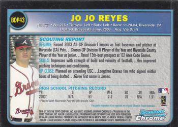 2003 Bowman Draft Picks & Prospects - Chrome #BDP43 Jo Jo Reyes Back