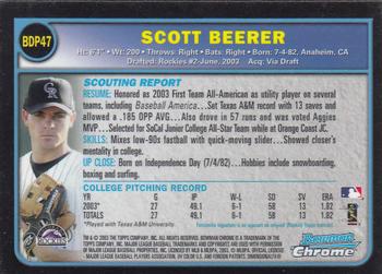 2003 Bowman Draft Picks & Prospects - Chrome #BDP47 Scott Beerer Back