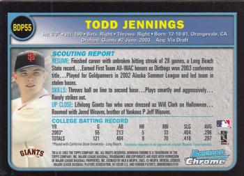 2003 Bowman Draft Picks & Prospects - Chrome #BDP55 Todd Jennings Back