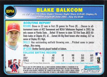 2003 Bowman Draft Picks & Prospects - Chrome #BDP64 Blake Balkcom Back