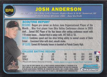 2003 Bowman Draft Picks & Prospects - Chrome #BDP68 Josh Anderson Back