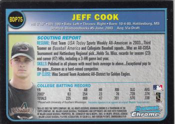 2003 Bowman Draft Picks & Prospects - Chrome #BDP75 Jeff Cook Back