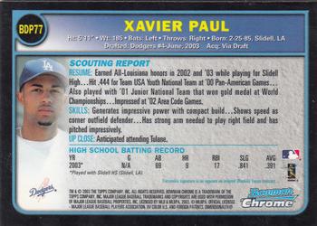 2003 Bowman Draft Picks & Prospects - Chrome #BDP77 Xavier Paul Back