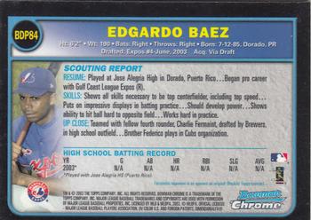 2003 Bowman Draft Picks & Prospects - Chrome #BDP84 Edgardo Baez Back