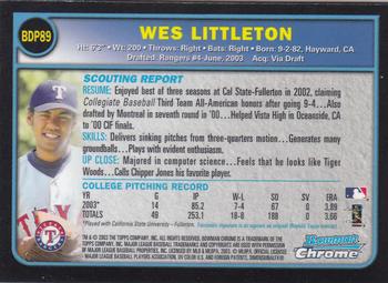 2003 Bowman Draft Picks & Prospects - Chrome #BDP89 Wes Littleton Back