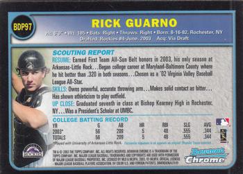 2003 Bowman Draft Picks & Prospects - Chrome #BDP97 Rick Guarno Back