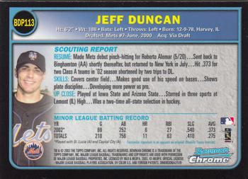 2003 Bowman Draft Picks & Prospects - Chrome #BDP113 Jeff Duncan Back