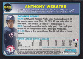 2003 Bowman Draft Picks & Prospects - Chrome #BDP118 Anthony Webster Back