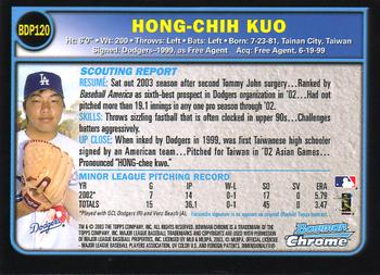 2003 Bowman Draft Picks & Prospects - Chrome #BDP120 Hong-Chih Kuo Back