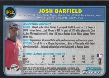 2003 Bowman Draft Picks & Prospects - Chrome #BDP121 Josh Barfield Back